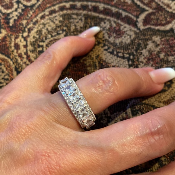 8mm Sterling silver Rhodium plated Eternity Wedding Band sizes 6 7 8 9 10 - Picture 7 of 13